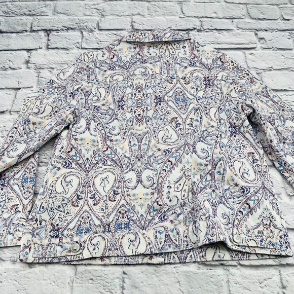 Chico's Sateen Button Down Shirt Jacket 2/12 Petite White Blue Paisley Print - Picture 9 of 9